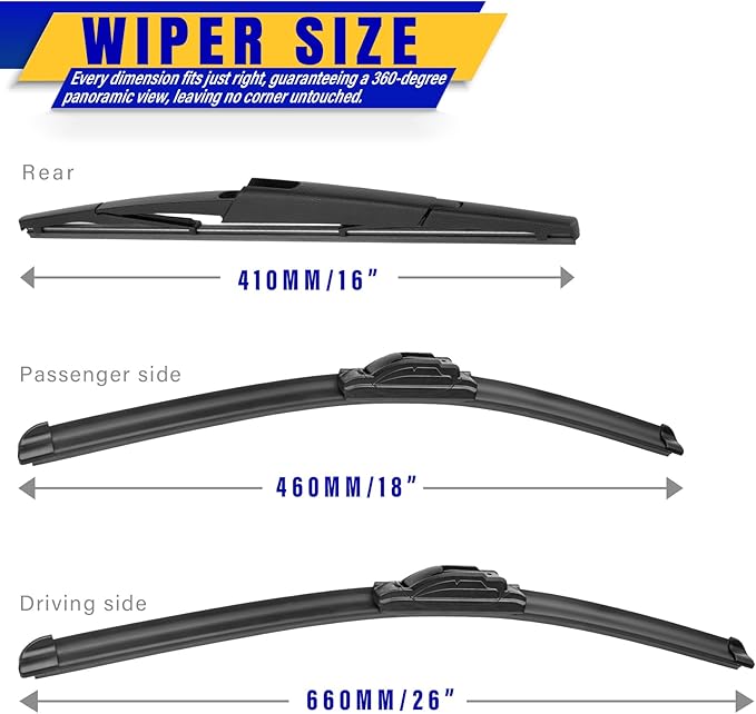 3 wipers Replacement for 2006-2014 Kia Sedona/2007-2010 Hyundai Entourage, Windshield Wiper Blades Original Equipment Replacement - 26"/18"/16" (Set of 3) U/J HOOK