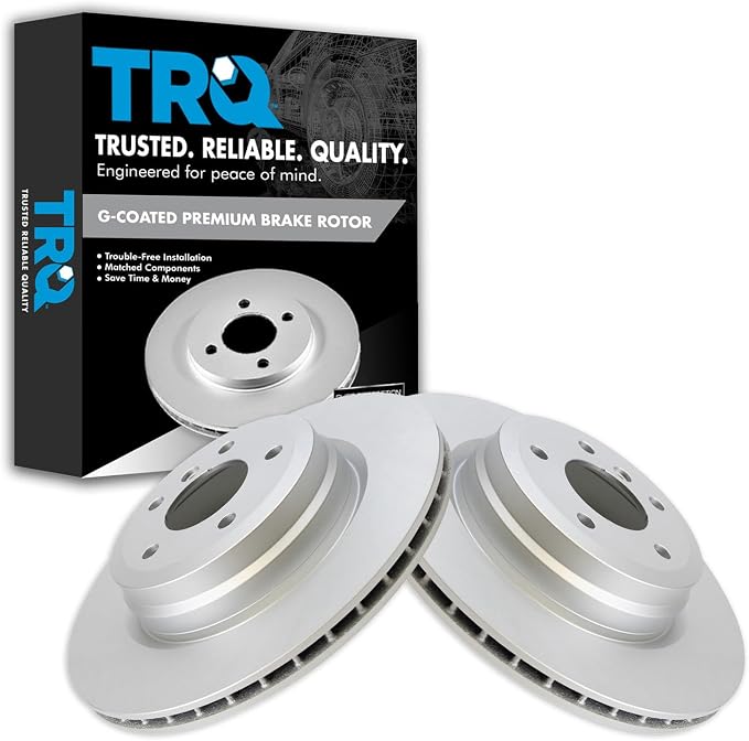 TRQ Rear Brake Rotor Set G Coated Vented Compatible with 2006 BMW 330i 330xi 2007-2013 335i 335xi 335i xDrive 2009-2011 335d 2011-2013 335is 2012-2015 X1