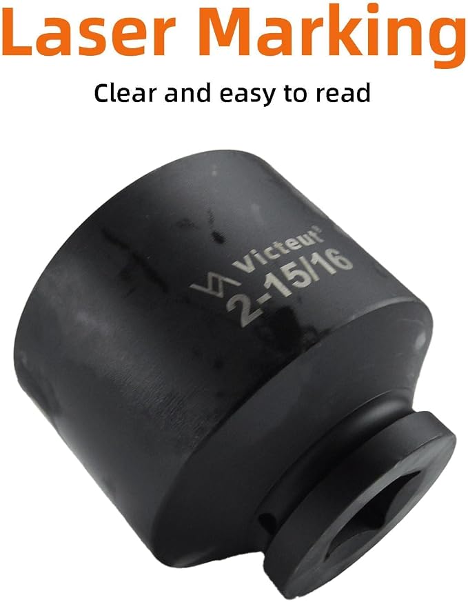 1" Drive 2-15/16" Impact Socket, 6-Point, Heat Treated Cr-V Alloy Steel, One-Piece Forged, Surface Phosphating and Blackening Treatment, Anti-rust, Radius Corner Design, No Harm to Nut Corners
