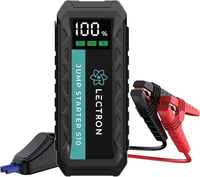 Lectron 4000A Car Battery Jump Starter S10 with 60W USB-C PD Fast Charging with car Charger– Portable Battery Booster for Up to 10L Gas/8L Diesel for 12V Vehicles– 20000mAh with Smart Digital Display