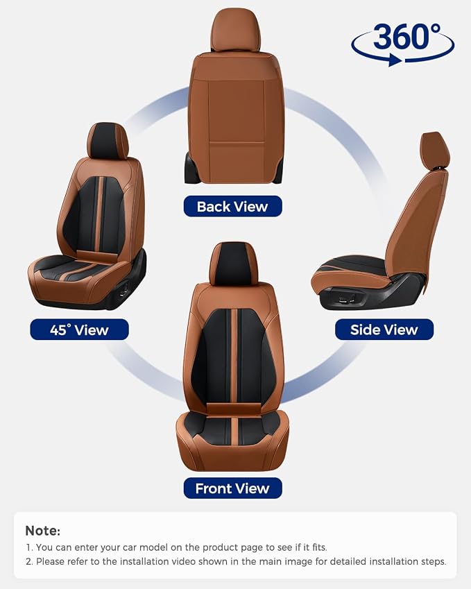 Huidasource Car Seat Covers Full Set, Luxury Faux Leather Seat Covers, Velcro Adjustable, with Airbags, Thinning Design Perforation Cooling＆Heating, Fit for Most Cars, Vans, Trucks, SUVs, Brown&Black