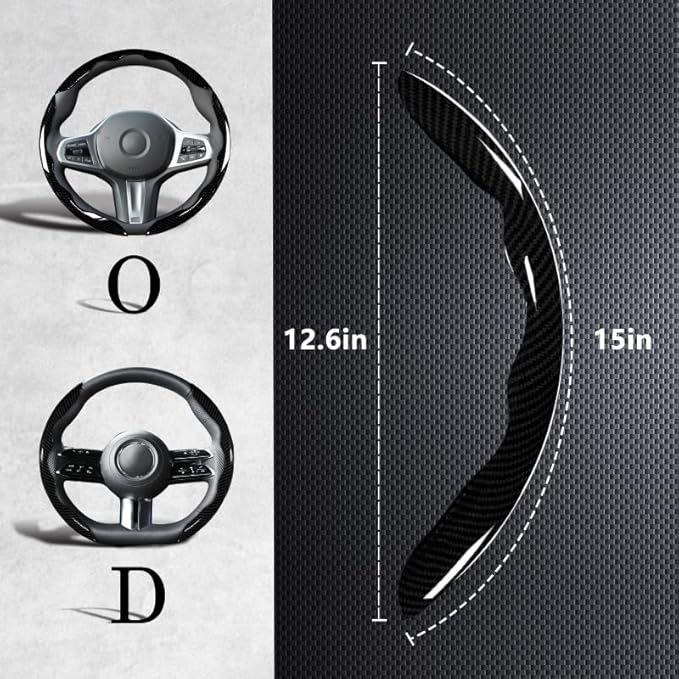 Carbon Fiber Steering Wheel Covers 3 Piece Clip on Steering Wheel Cover (Black)