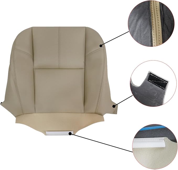 Driver & Passenger Side Bottom & Lean Back Covers #333 Light Tan Compatible with Chevy Silverado Tahoe Suburban Avalanche GMC Sierra Yukon 2007 2008 2009 2010 2012 2013 2014