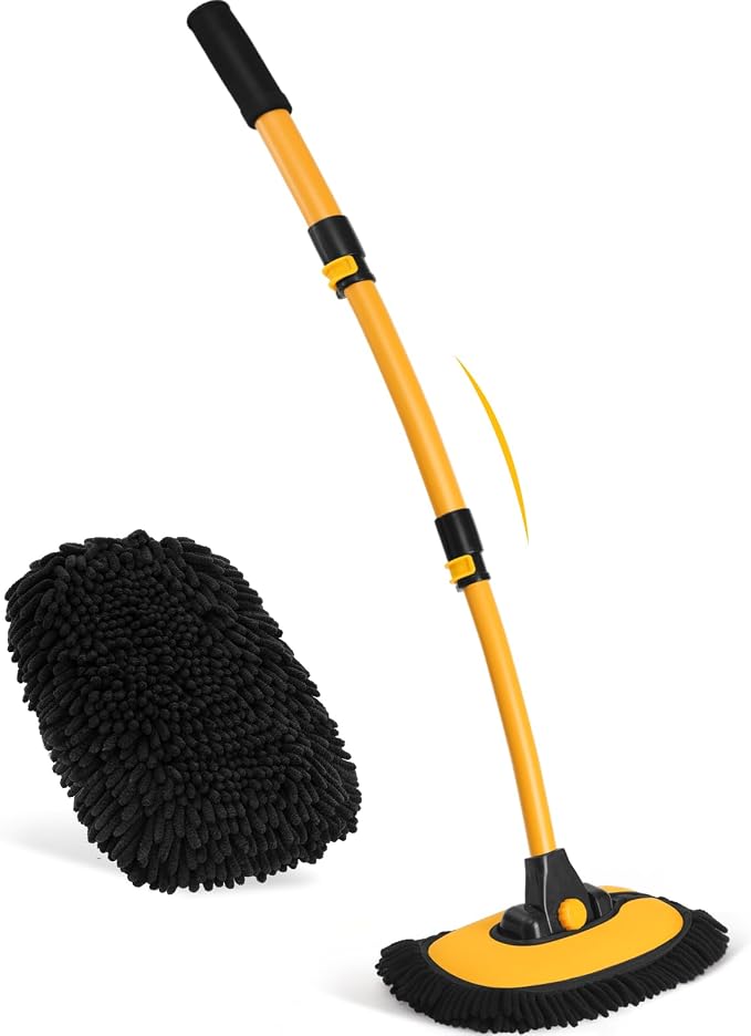 Ordenado 15°Curved Car Wash Brush with Long Handle, 43" Car Cleaning Brush with Extension Pole, Microfiber RV Wash Mop Scratch-Free, Exterior Washer Mop for Washing Roof Truck Camper SUV Caravan Boat