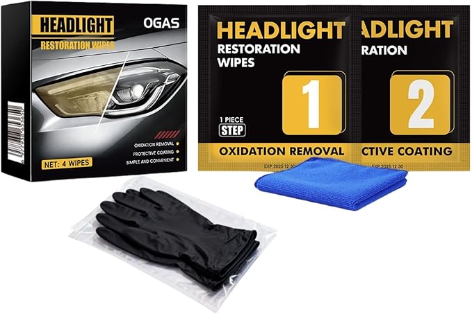 Headlight Restore Wipes – 3-Stage Cleaning System, Revives Foggy Headlights, Erases Yellowing & Oxidation, Boosts Night Visibility, UV Block Protection