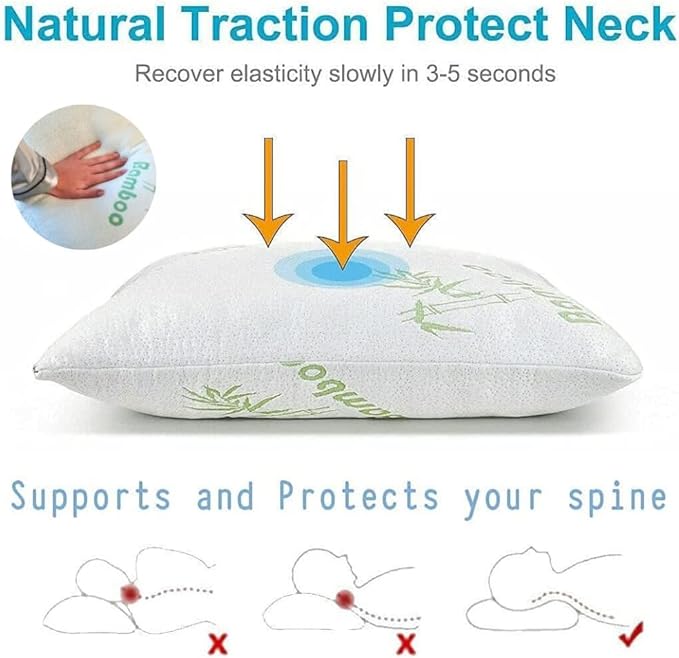 Memory Foam Bamboo Pillows King 20" x 36" [Adjustable] for Sleeping - Cool & Breathable Cover with Zipper Rayon Derived from Bamboo Pillowcase - Relieves Neck Pain - Back/Stomach/Side Sleeper