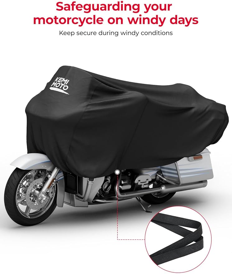 KEMIMOTO Heavy Duty 300D Waterproof Motorcycle Half Cover Fit for Trike, Touring, Touring Ultra Street Road Glide Road King 3 Wheel Tri Glide Goldwing Freewheeler Outdoor All Weather Protect