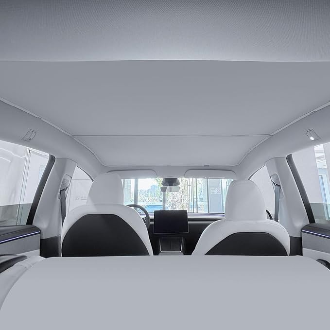 VION Tesla Model Y Roof Sunshade (2026–2025 New Model Y) – Full Blackout (No Light Transmission), Cooler Cabin, Dual-Layer Fabric with Graphene-Enhanced UV Coating, No Sagging – Gray