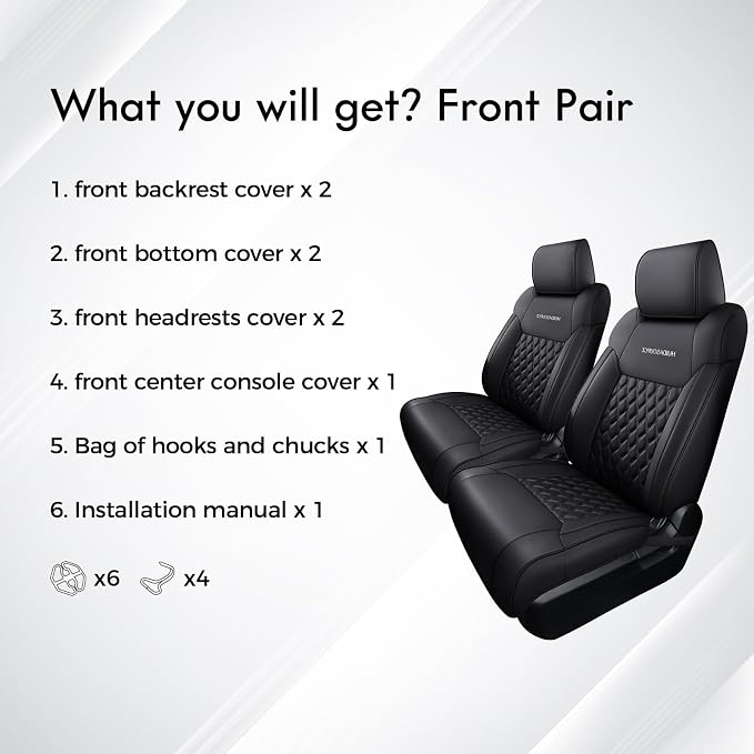 Huidasource Tundra Front Seat Covers, Full Coverage Automotive Black Leather Car Seat Cushion Cover Custom Fit for 2014-2021 Toyota Tundra CrewMax Pickup Truck (Front Pair/Black)