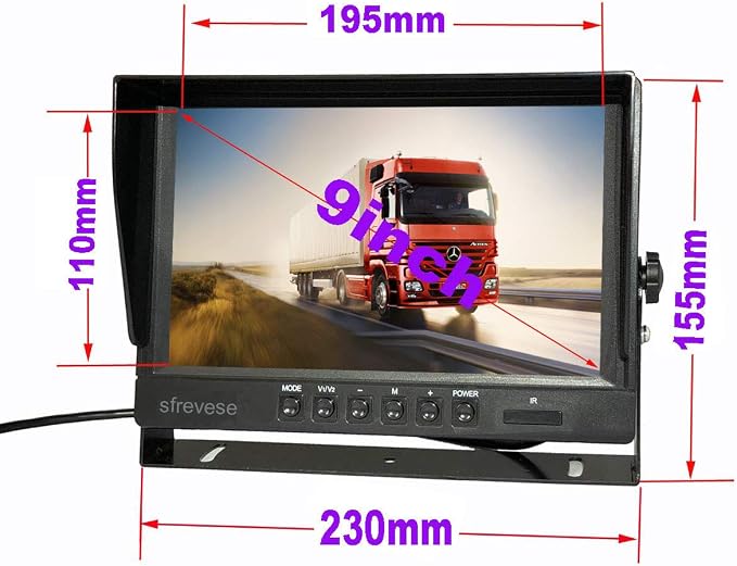 Vehicle Backup Rear View Car Camera and Monitor Kit,9" IPS SD DVR Recording 2CH Split Monitor + IP69 Waterproof Night Vision HD 1080P Rear Camera for Bus Trailer RV Camper Truck 12V-24V