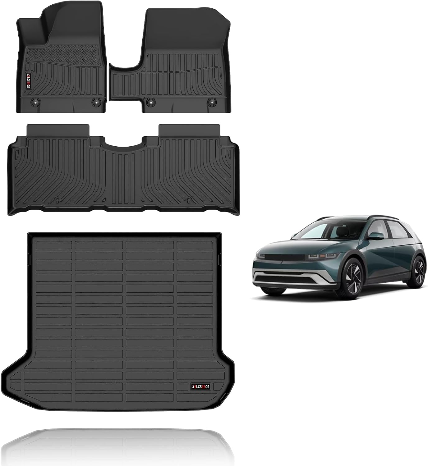 KELCSEECS Floor Mats & Cargo Liner Custom for Hyundai Ioniq 5 2025 Unmovable Center Console (Fixed Center Console) All Weather Car Mat TPE Floor Liners Ioniq 5 Accessories Trunk Mat