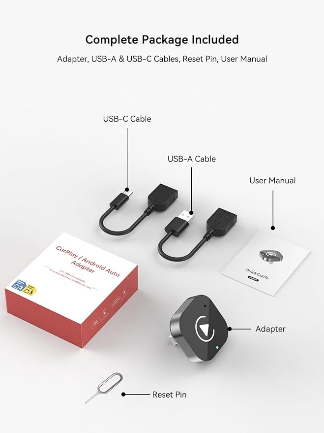 Wireless CarPlay & Android Auto Adapter, USB-A Plug-in Dongle, Converts Factory Wired CarPlay/Android Auto to Wireless (Gloss Black,USB-A)