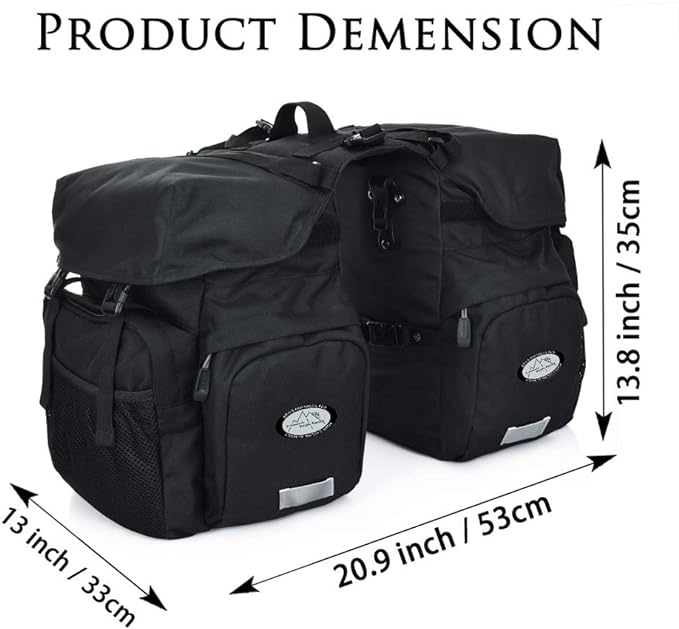 Dreamoon 50L Bike Panniers, Waterproof Bicycle Commuting Bag with Rain Cover, Rear Seat Bag for Rack Width Under 6.3 Inches, Reflective Trim for Safety, Cycling Organizer (Black)