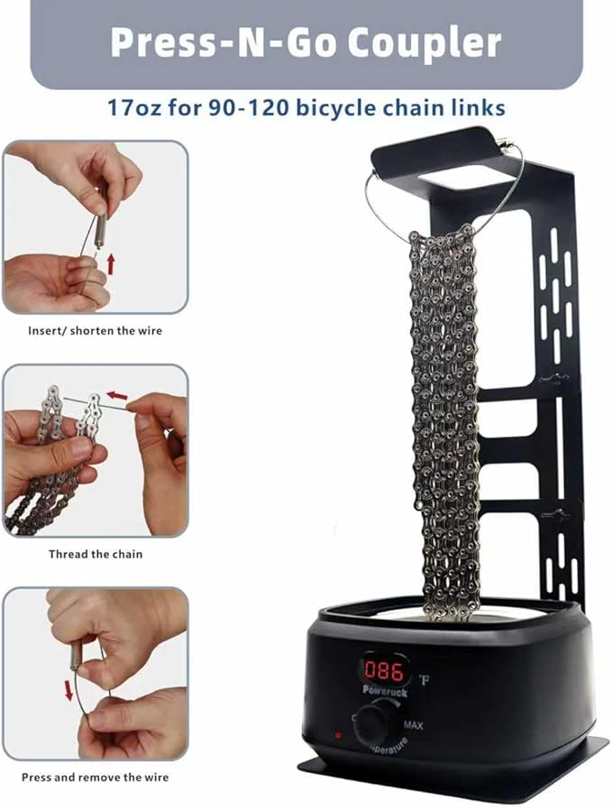 Bicycle Chain Wax Melting Pot, Waxing Melter with Precise Temperature Control, 17oz for 90-120 Links Bike Chain, Quick Melting and Bicycle Chain Cooling Hanger Stand