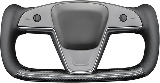 MEWANT Steering Wheel Cover for Yoke Style Steering Wheel for Tesla Model S 2021-2023 / Model X 2021-2023 Made of Black Microfiber Leather
