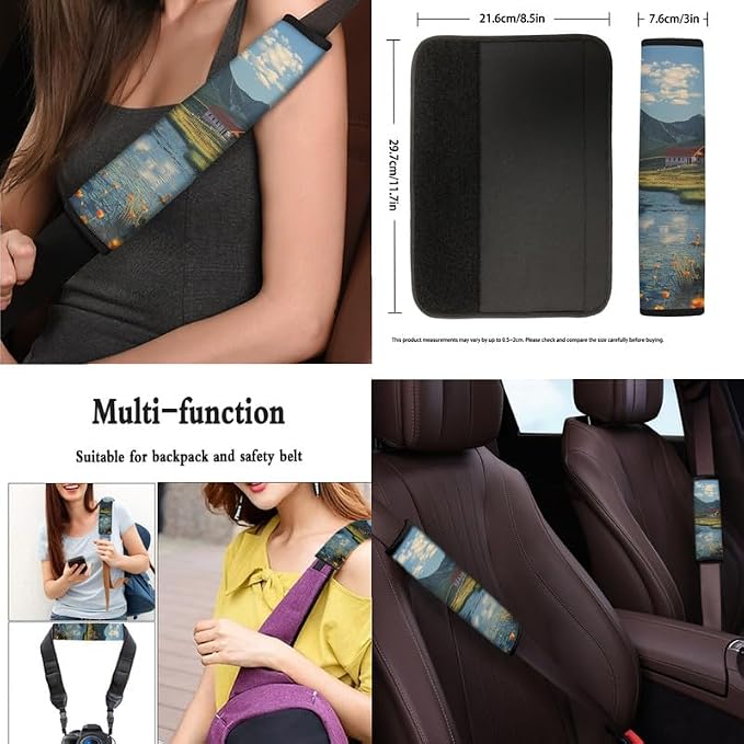 Mountiantop Lakeside House Car Seat Covers Seat Cover Set of 13 Pack Landspace Oil Painting Ultra-Soft Universal Fit for Cars Keychain Coaster for SUV Sedan Van
