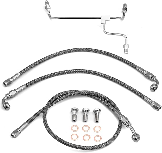 Mofun 64.75" Non-ABS Hydraulic Front Brake Line Kit Stainless Steel Compatible with Harley Touring Street Glide Road Glide Road King 2014-2023, Fit 12"-14" Handlebar Black