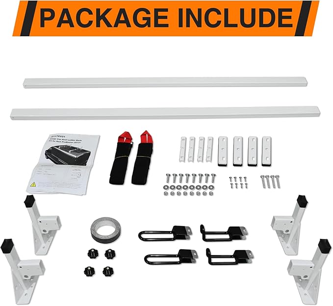 MELIPRON Steel Cargo Van Roof Ladder Rack Fit for RAM ProMaster 2013-2023 White 2 Bars