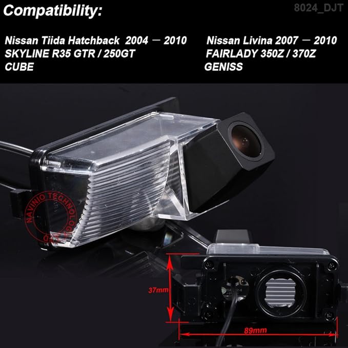 HD IP68 1280Pixels 170° License Plate Light Rear View Reversing Parking Camera Compatible with Nissan Tiida Hatchback/Livina/Skyline R35 GTR/250GT/Fairlady 350Z/370Z/CUBE GT-R Leaf Sentra Versa/Geniss