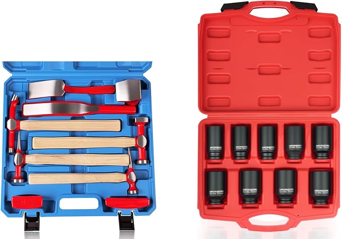 DAYUAN 9 pcs Heavy Duty Auto Body Repair Tool Bundle with 9 Pcs Axle Nut Hub Impact 1/2" Drive Socket 29 30 31 32 33 34 35 36 38mm Socket Set