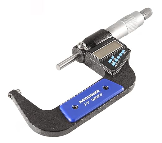 Accusize Industrial Tools 2-3''/50-75 mm by 0.00005''/0.001 mm 7-Key Electronic Digital Micrometer, Water Proof, Ac21-3022 | IP54 Rated, 0.00005"/0.001 mm Resolution, 7-Key, ±0.002" Accuracy