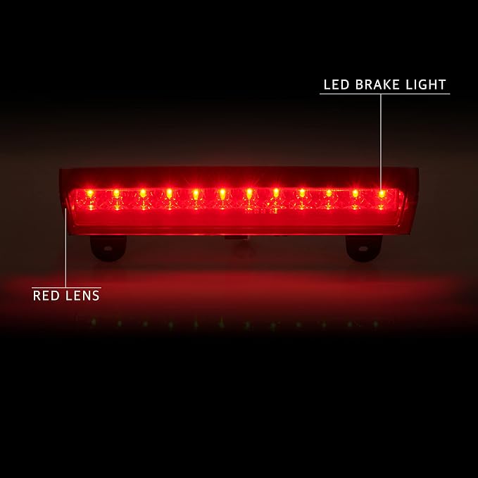 Third 3rd Brake Light, LED High Mount Stop Light Replacement for 2000 2001 2002 2003 2004 2005 2006 Chevy Tahoe Suburban/GMC Yukon XL Denali, Rear Center Cab Roof Tail Lamp, Red Lens