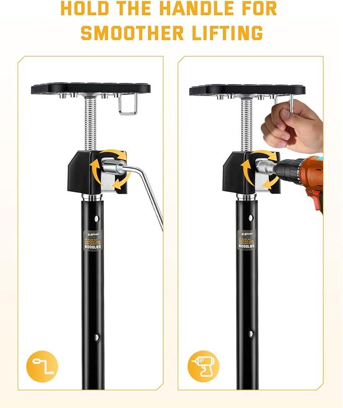 RV Slide Out Support Jacks Set of 2, 6000lbs Heavy Duty Supports, Adjustable 20"-49" Height by Power Drill or Handle, Slideout Stabilizer Jacks RV Camper Accessories for Travel Trailer-Black