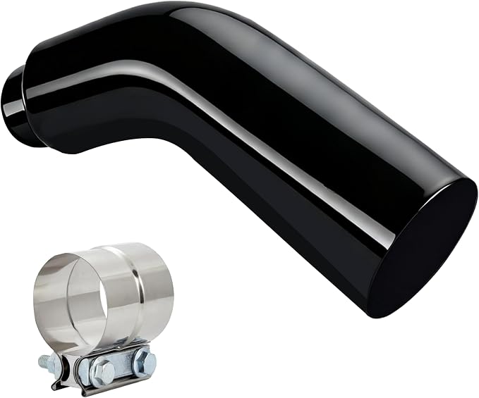 Universal 4" to 7" Exhaust Elbow Pipe with Steel Clamp - Silver Chrome or Black Painted for Car, Truck & Diesel