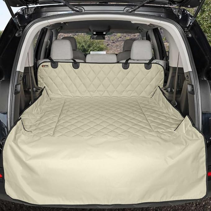 4Knines SUV Cargo Liner for Dogs – Dog Trunk Cover – Heavy-Duty, Waterproof Pet Seat Protector – Durable Cargo Liners for Dogs – USA-Based Company - Large (Tan)
