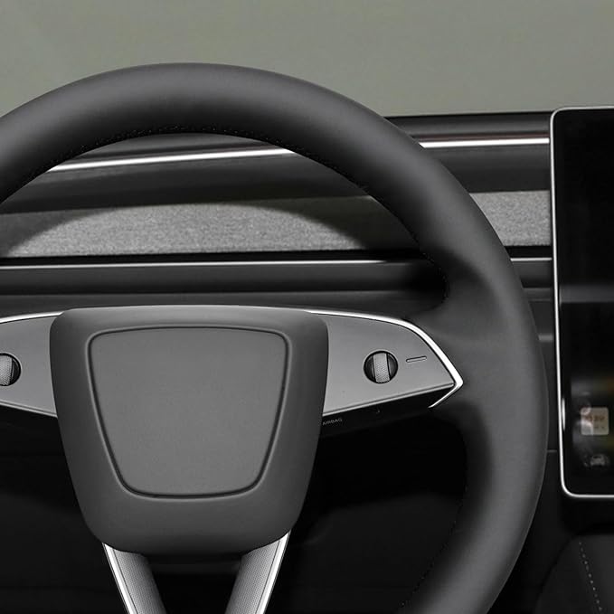 MEWANT Steering Wheel Cover for 2024 Tesla Model 3 Highland Hand Stitch Steering Wrap Made of Black Smooth Faux Leather