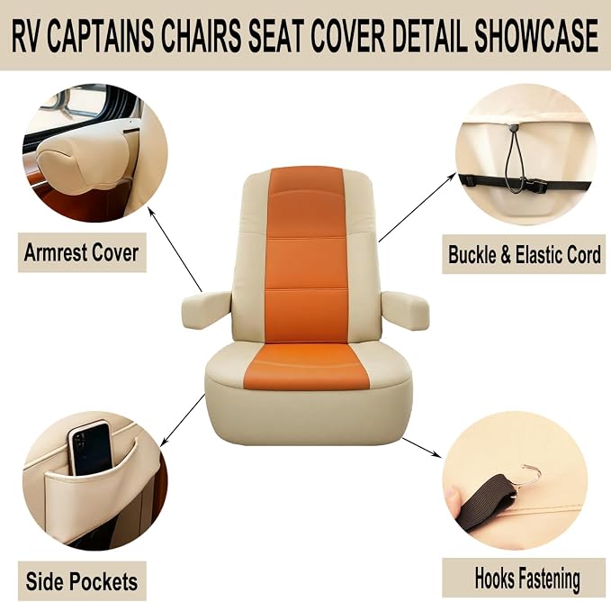 RV Captain Chair Seat Covers Motorhome Seat Covers for Class-A RV,Premium Nappa Leather,Pet-Friendly,Breathable & Comfortable Front Driver & Passenger Seat Covers with Armrest Covers,2 Pack