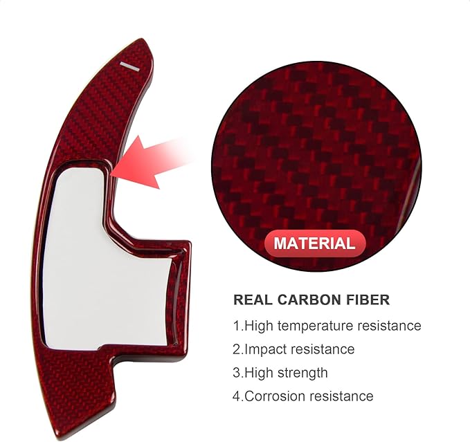Steering Wheel Accessories Shift Paddle Shifter Extension Red Carbon Fiber Trim Cover compatible with FORD MUSTANG 2015 2016 2017 2018 2019 2020 2021