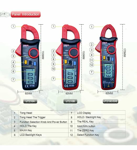 UNI-T UT210D Mini Clamp Meter, AC/DC Current Tester with Peak Hold & Data Hold, Measures DC Current from 0.1mA to 100A, True RMS, NCV, CAT III 600V for Inrush Current, Motor & PCB Repair