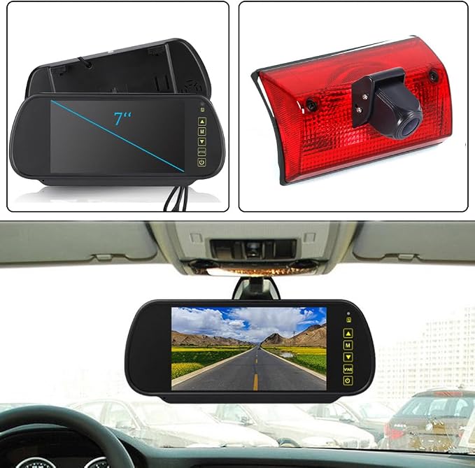 HD Roof Mount Brake Lamp Rear View Reverse Camera Compatible with Mercedes Freightliner Sprinter 2500 3500 W901 W902 W903 W904 B901 B902 B903 B904/Dodge Cargo/V W LT Mk (Camera+7'' Rearview Mirror)