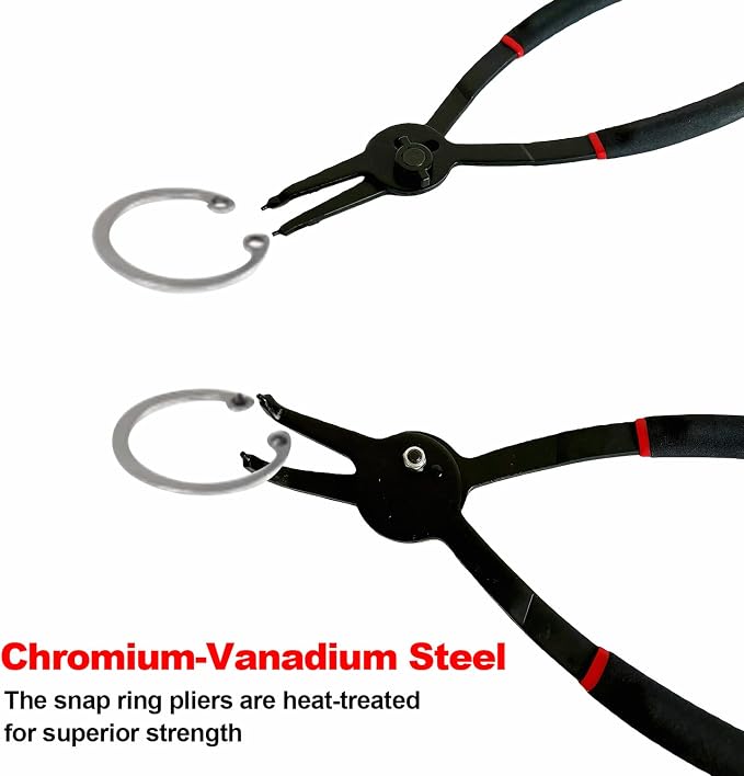 12Pcs Snap Ring Pliers Set, Straight 45 degree 90 degree Jaw Tips | Heavy Duty Internal & External Circlip Pliers, Retaining Snap Ring Pliers set, for 0.038in,0.04in, 0.07in, 0.09in