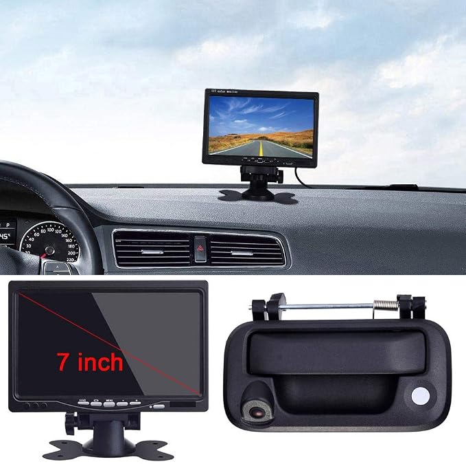 HD CCD Car Trunk Handle Camera Rear View Camera Parking Backup Camera+7" LCD Monitor Replacement for Ford F150 F250 F350 F450 F550 2008-2014