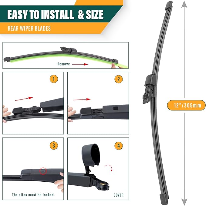 Windshield Wiper Blades Replacement for VW Volkswagen Atlas 2018 2019 2020 2021 2022 Original Factory Quality Front Rear Wiper Blade Set - 26" 22" 12" (Set of 3)