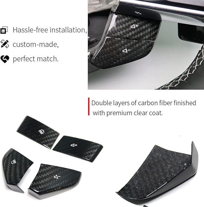G Brand Genuine Carbon Fiber Volume Button Cover for Chevrolet Corvette C8 Z06 Coupe 2020 2021 2022, 4pcs Steering Wheel Stickers Trim, Red, Blue, White (White)