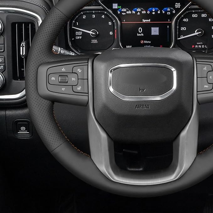 MEWANT Hand Stitch Car Steering Wheel Protector Wrap Cover for GMC Sierra 1500 2019-2023 / Sierra 1500 Limited 2022 / Sierra 2500 2020-2024 / Sierra 3500 2020-2024 / Yukon (XL) 2021-2023 Accessories