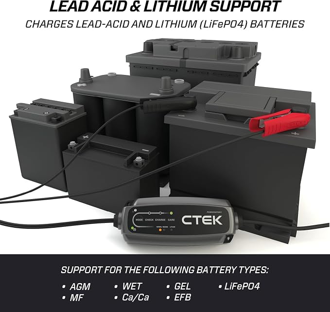 CTEK 40-339 CT5 12V Smart Battery Charger & 56-304 Comfort Connect Extension Cable Bundle – Automatic Maintainer for Lead-Acid, AGM & LiFePO4 Batteries with Extended Reach