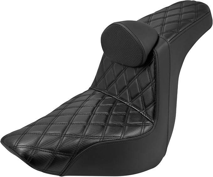 Motorcycles Driver Passenger Seat Cushion Pad One-Piece Seat Leather Pillion with Driver Backrest Fit for Harley Low Rider FXLR FXLRS Sport Glide FLSB 2018-Up (Black Stitching)