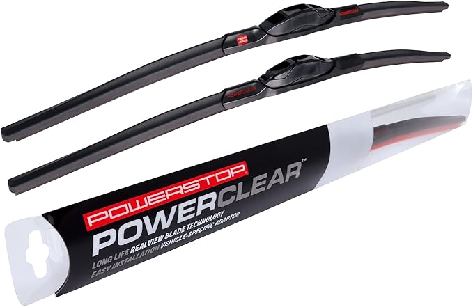 PowerClear by PowerStop – Front 20" + 20" Windshield Wiper Blade Set, J-Hook Type For Dodge Ram 1500 Ford Expedition Explorer F150 F250 F350 | Honda Element | Nissan Cube
