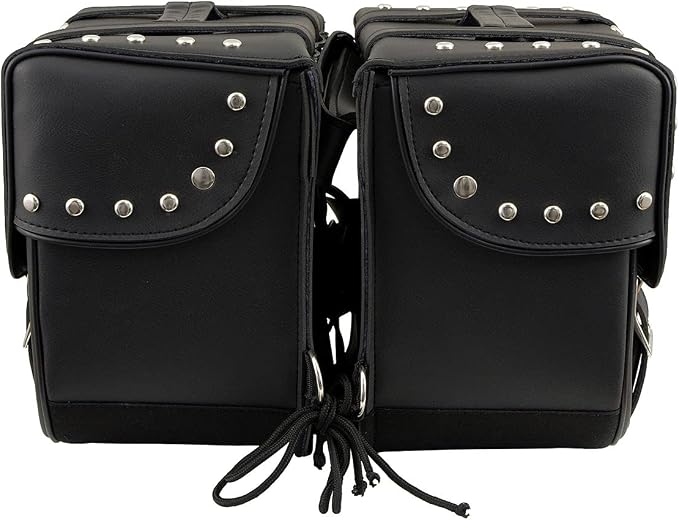 Milwaukee Leather SH645ZB Black 2-Strap PVC Zip Off Throw Over Motorcycle Saddlebags with Chrome Studs - One Size