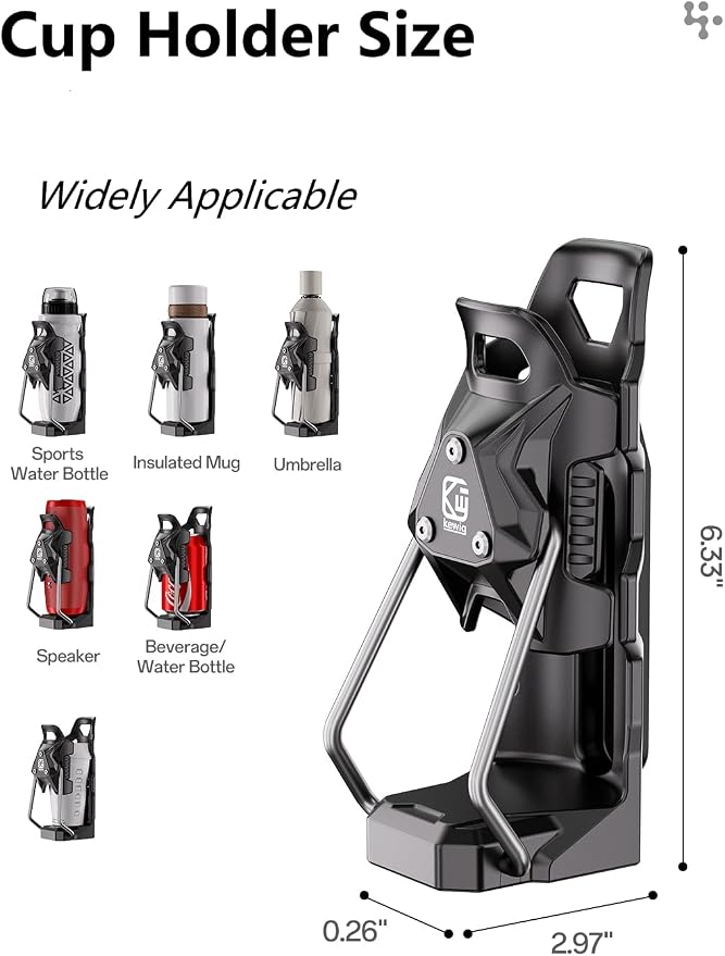 Kewig Anti-Theft Motorcycle Cup Holder, Adaptive Adjustbale Size Bike Water Bottle Holder for 1.95-3.14" Diameter Bottles – Universal Drink Holder for Stroller, Moto, Bicycle, Scooter, Wheelchair