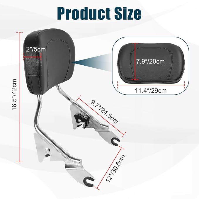 Detachable Passenger Sissy Bar Backrest Compatible with for Harley Touring Road King Electra Glide Road Glide Street Glide FLHR FLHX FLHT FLTR 2009-2025,Chrome Rear Sissy Bar with Pad