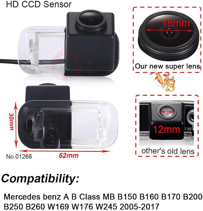 Super Pro HD Waterproof Car Rear View Backup License Plate Light Camera Night Vision, Replacement for Mercedes B200 A /W169 B Klasse Class T245 CAR