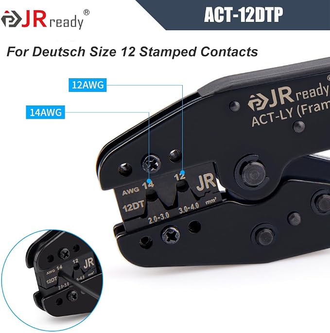 JRready ACT-12DTP Crimp Die for Open Barrel Crimping Tool ACT-LY Frame, Deutsch DTM Connector Pin Crimp Die for Size 12 Stamped Contacts(12-14AWG)