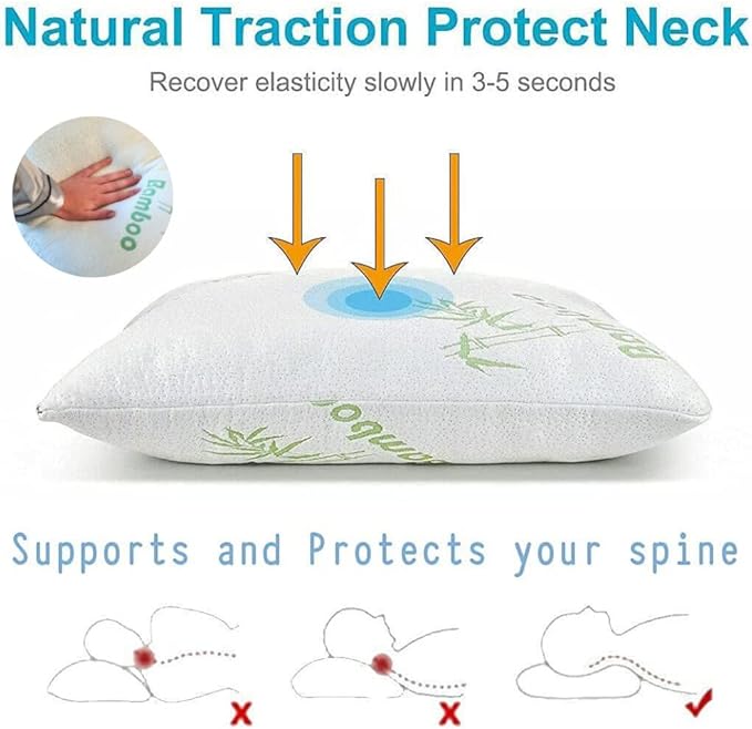 DreamField Linen Memory Foam Bamboo Pillow Queen Size - [Adjustable] for Sleeping - Cool & Breathable Cover with Zipper Rayon Derived from Bamboo - Relieves Neck Pain - Back/Stomach/Side Sleeper