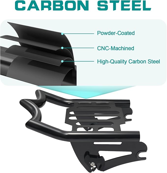 Black Crown Detachable Mounting Luggage Rack for 2009-2025 2026 Harley Touring Street Glide, Electra Glide, Road King, Road Glide Models Rear Grab Handles Brackets