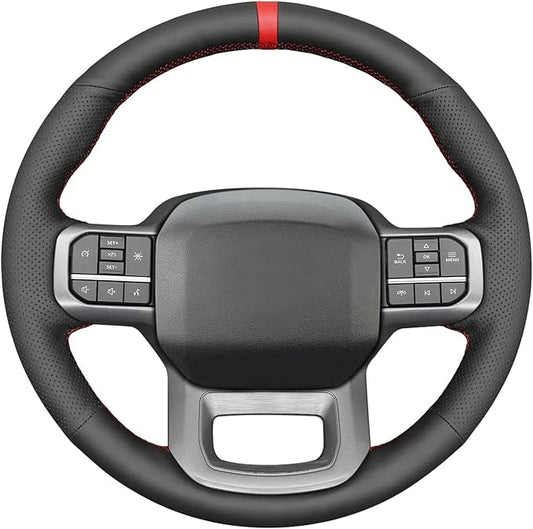 Black Leather Carbon Fiber Suede Steering Wheel Cover for Ford F-150 2021-2026 /Ford F-250 F-350 F-450 F-55- F600 2023 2024 2025 2026/Ford Expedition 2022-2024 Accessories Custom OEM Parts